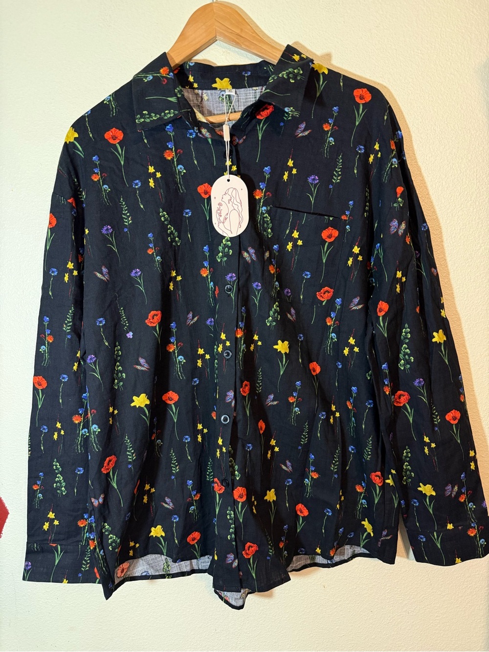 Women's Long Sleeve Black Floral Button Up Shirt - Size XL NWT